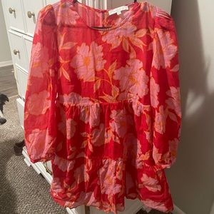 Olivaceous baby doll tiered dress floral print